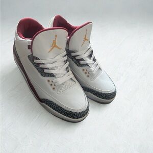 Air Jordan 3 retro White and Red Sneakers with Gold Accents